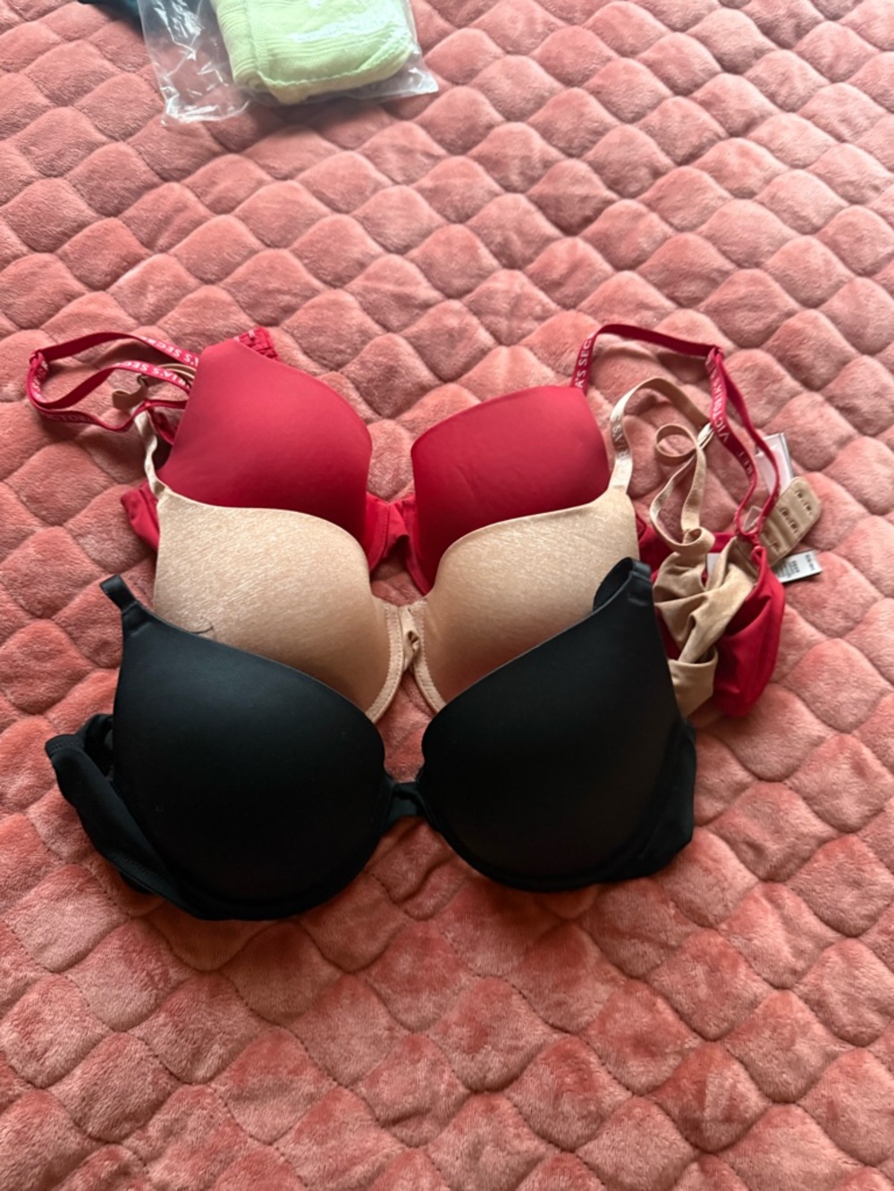 Victoria's Secret Red, Nude & Black T-Shirt Bras Trio